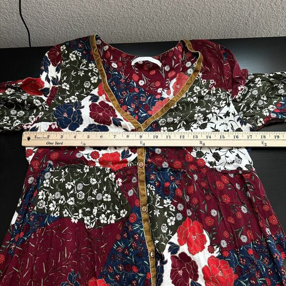 Zara Trafaluc Top Medium Patchwork Babydoll Dark Floral Bohemian Velvet Trim - Picture 6 of 8